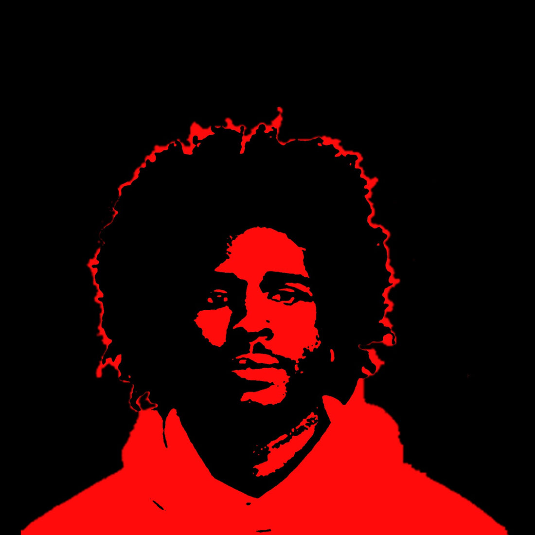 High-contrast red and black portrait of MC J-Biggs
